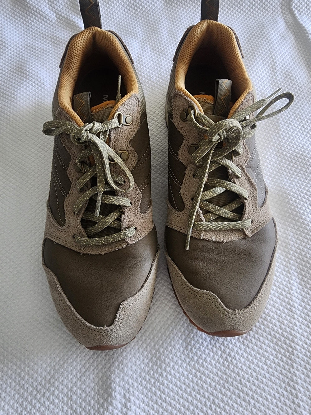 Merrell Men’s Lace-Up Sneakers in Brown and Tan with Olive Accents
